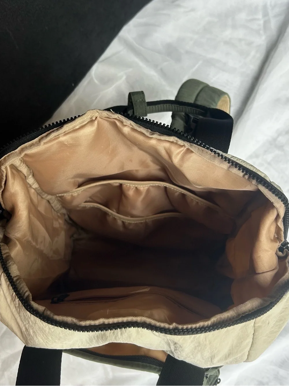 Backpack Diaper Bag, Olive Green and Cream